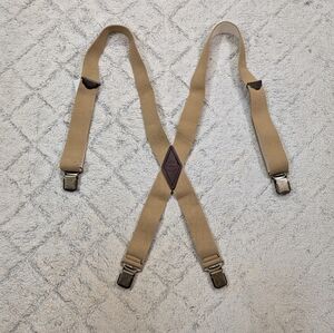 C.C. Filson Suspenders Mens Regular Beige Elastic Clip On Leather USA Style 201